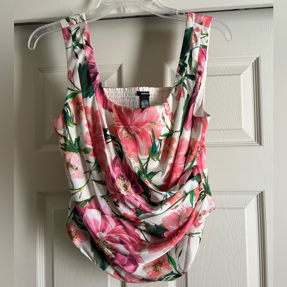 Express Floral Satin Corset Tank Top